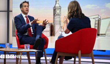 Energy Secretary Ed Miliband being interviewed by the BBC.