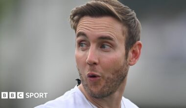 Stuart Broad reacts while commentating