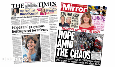 The headline on the front page of the Times reads: “Hopes and prayers as hostages set for release".
