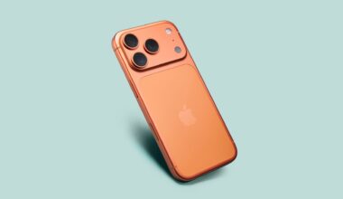 Apple iPhone 17 Pro in cosmic orange on green background