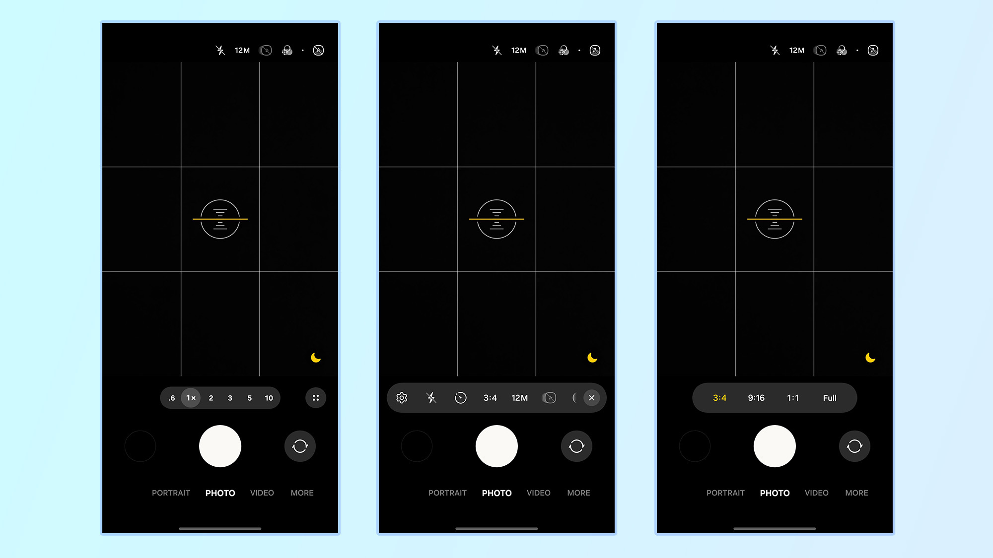 Step by step of opening the aspect ratio settings in Galaxy Camera