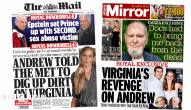 "Andrew told the Met to dig up dirt on Virginia" reads the headline on the front page of the Daily Mail.