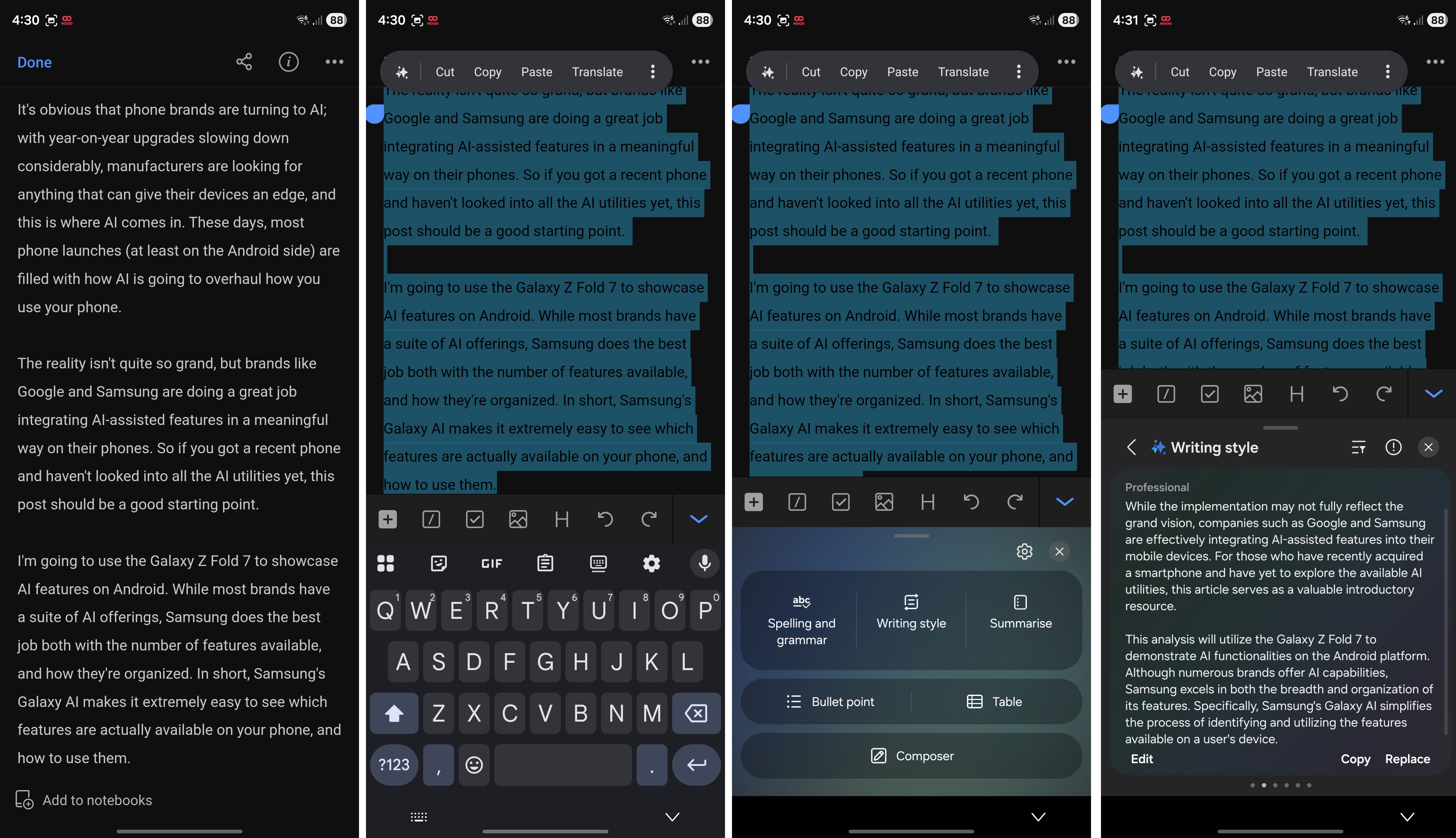 Galaxy AI Writing Assist