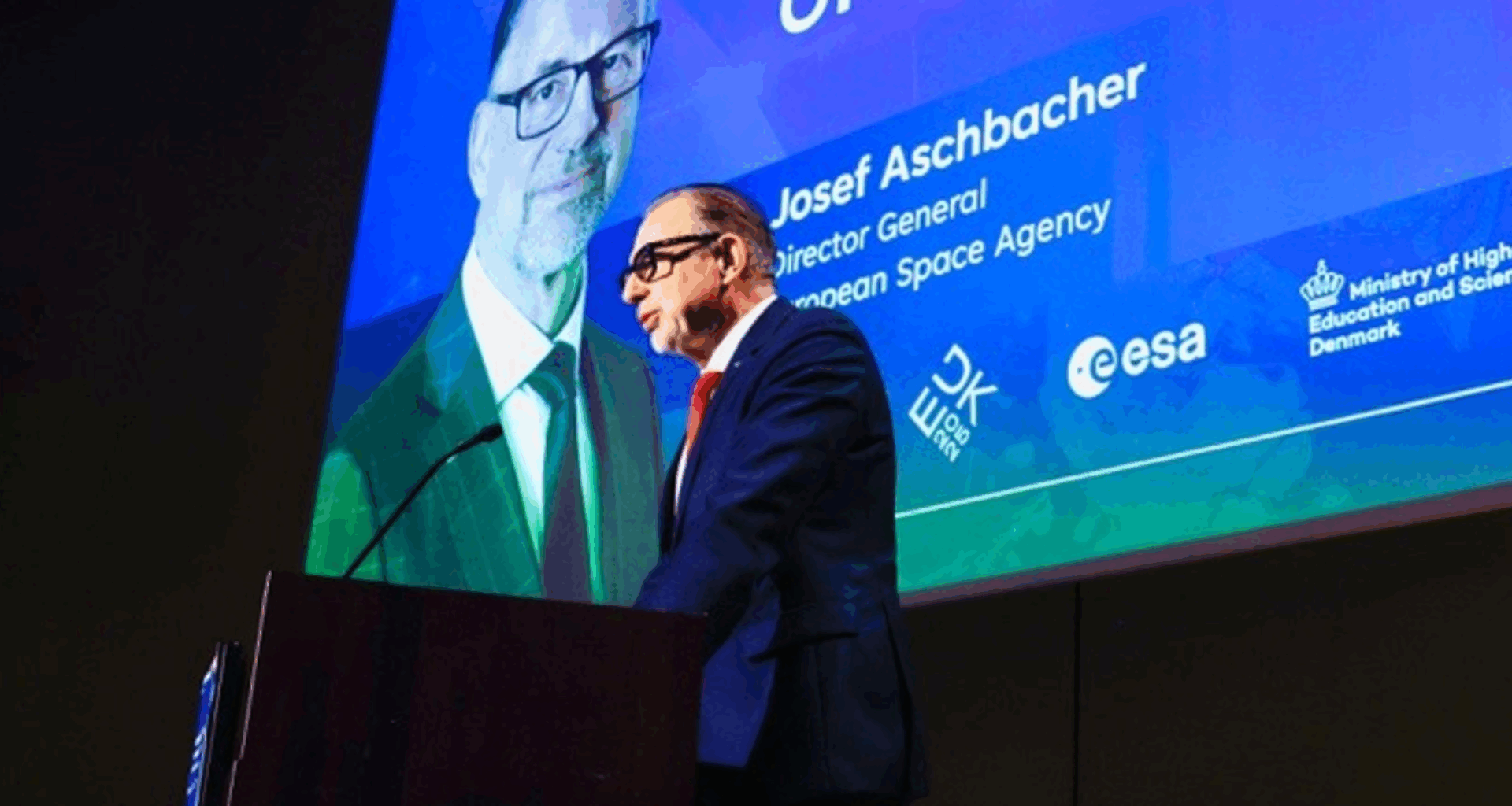 ESA Director General Josef Aschbacher delivers an opening address at the Space for European Resilience conference in Brussels