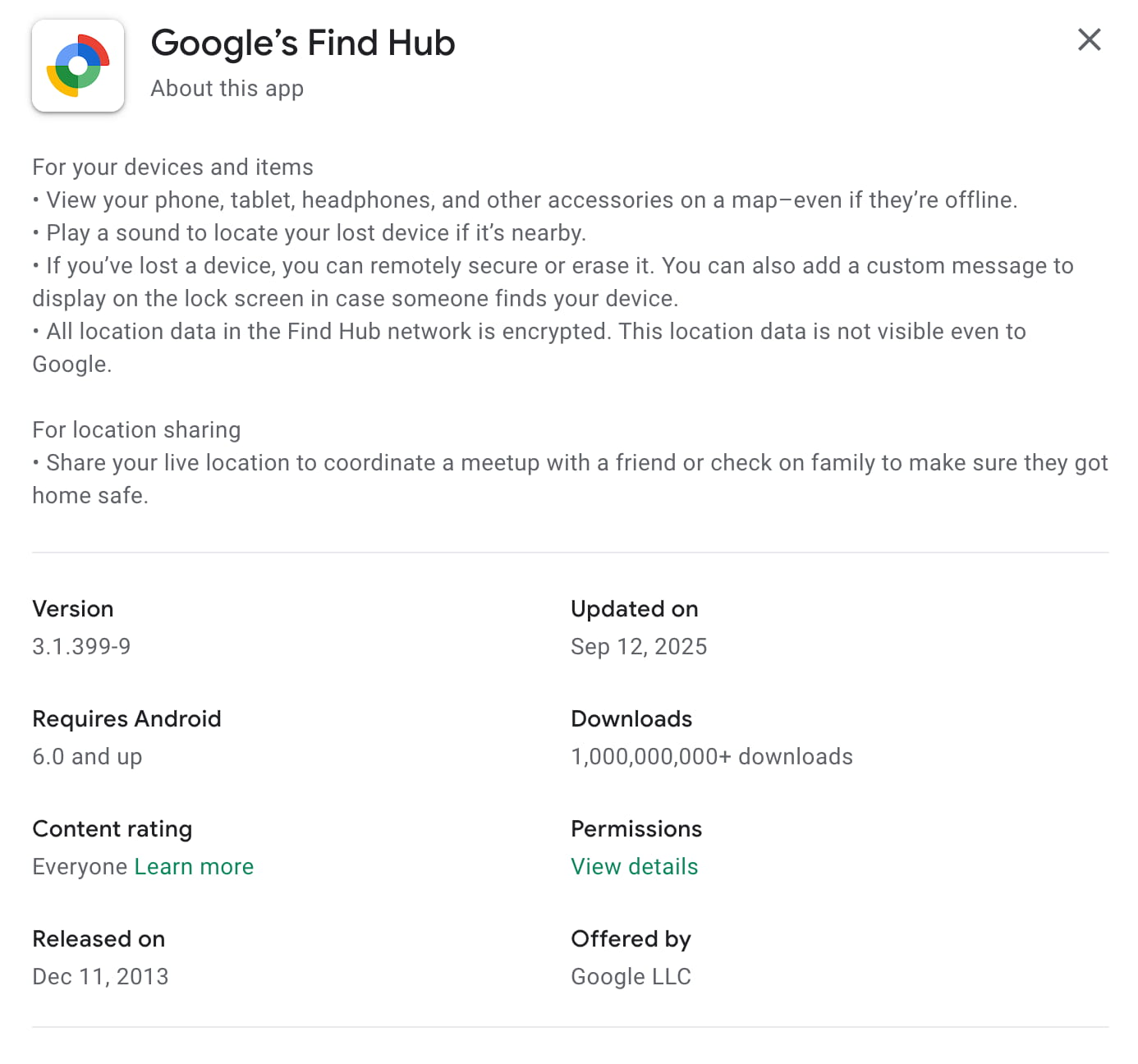 Find Hub Google Play billion