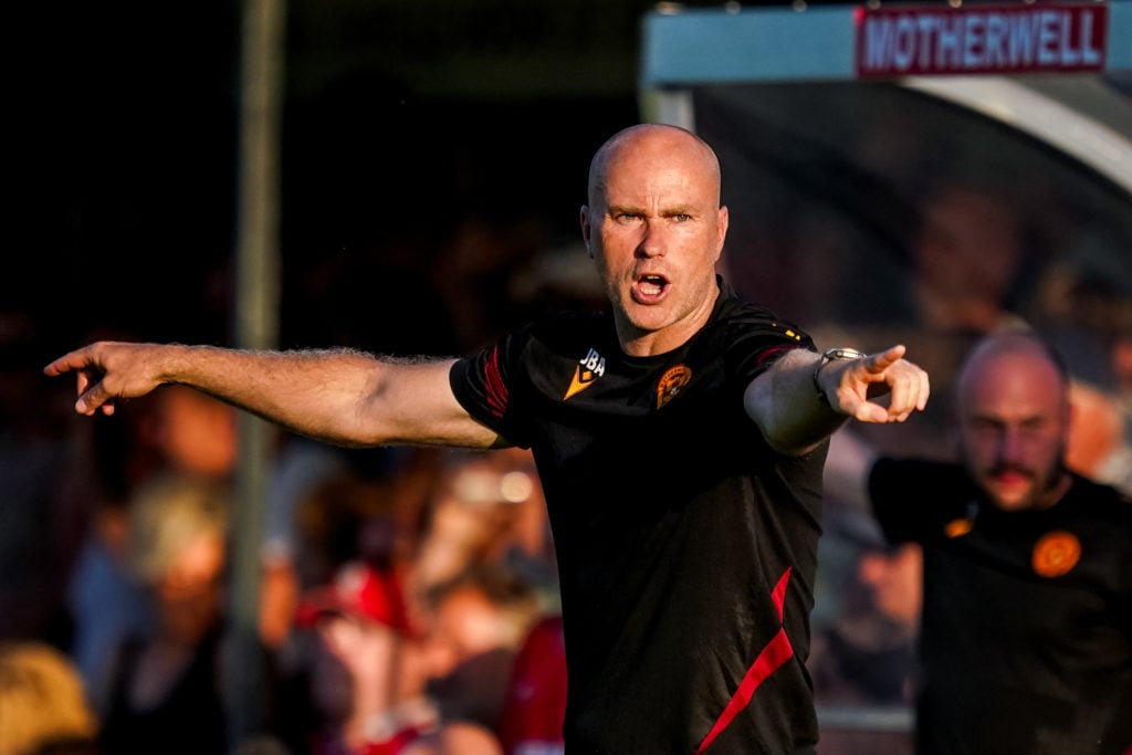 Motherwell head coach Jens Berthel Askou gestures during the Pre-Season Friendly match between FC Twente and Motherwell FC.