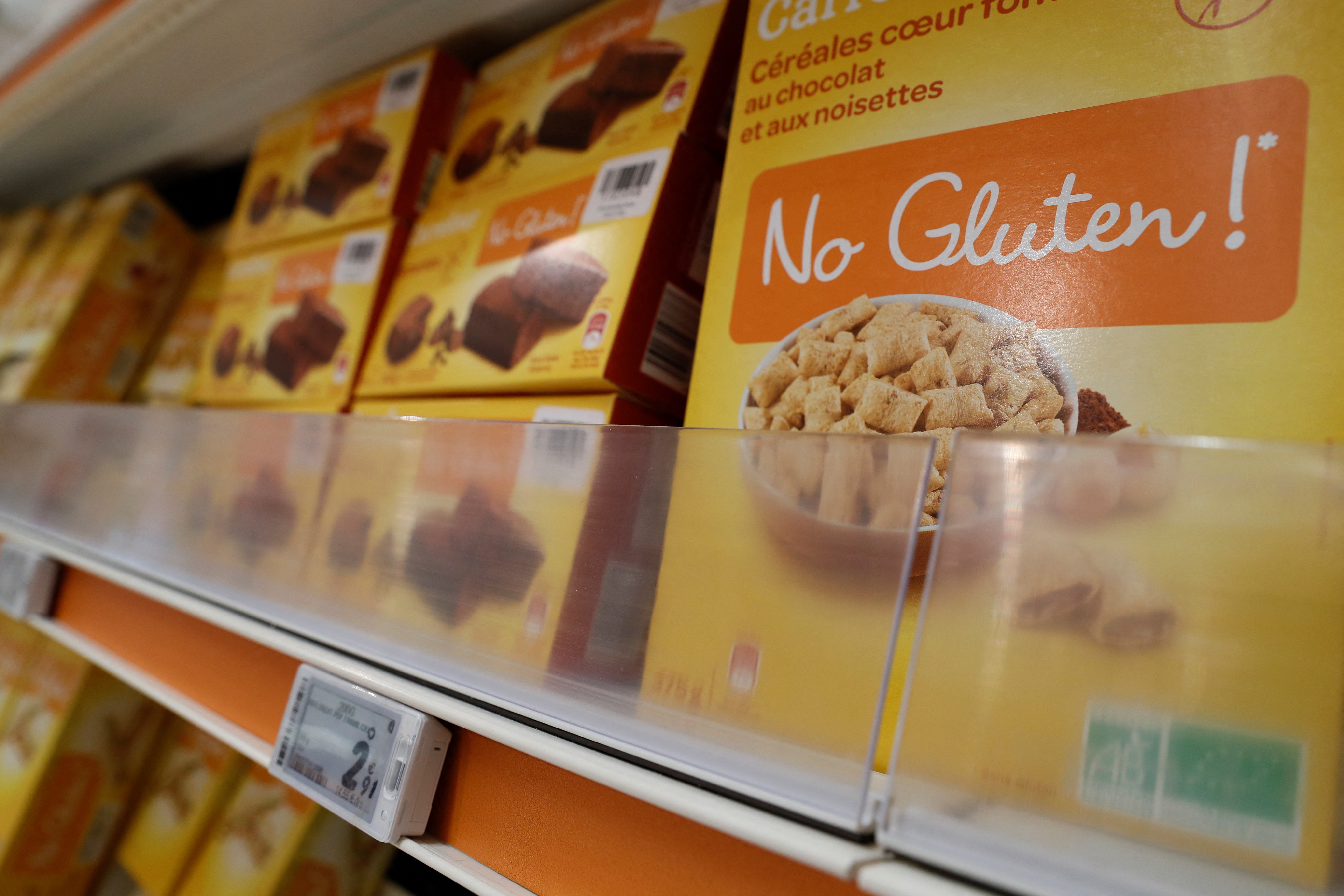 Gluten-free products are pictured in an hypermarket store