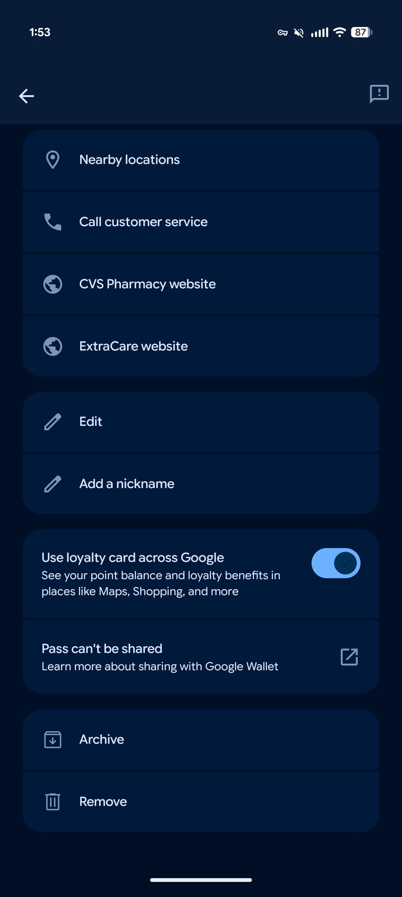 Google Wallet nickname passes