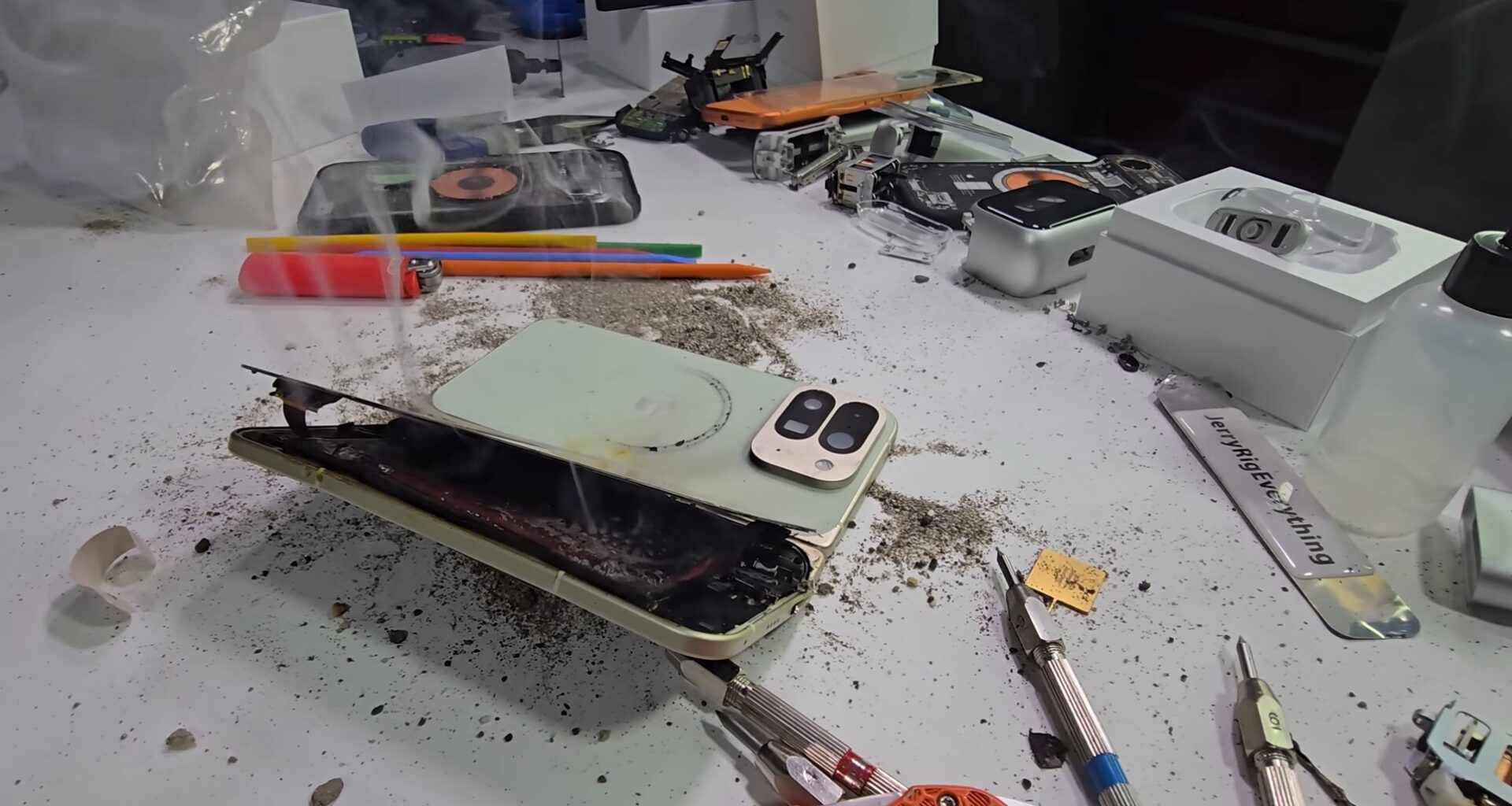 A durability test performed on the Pixel 10 Pro Fold has its battery catch fire