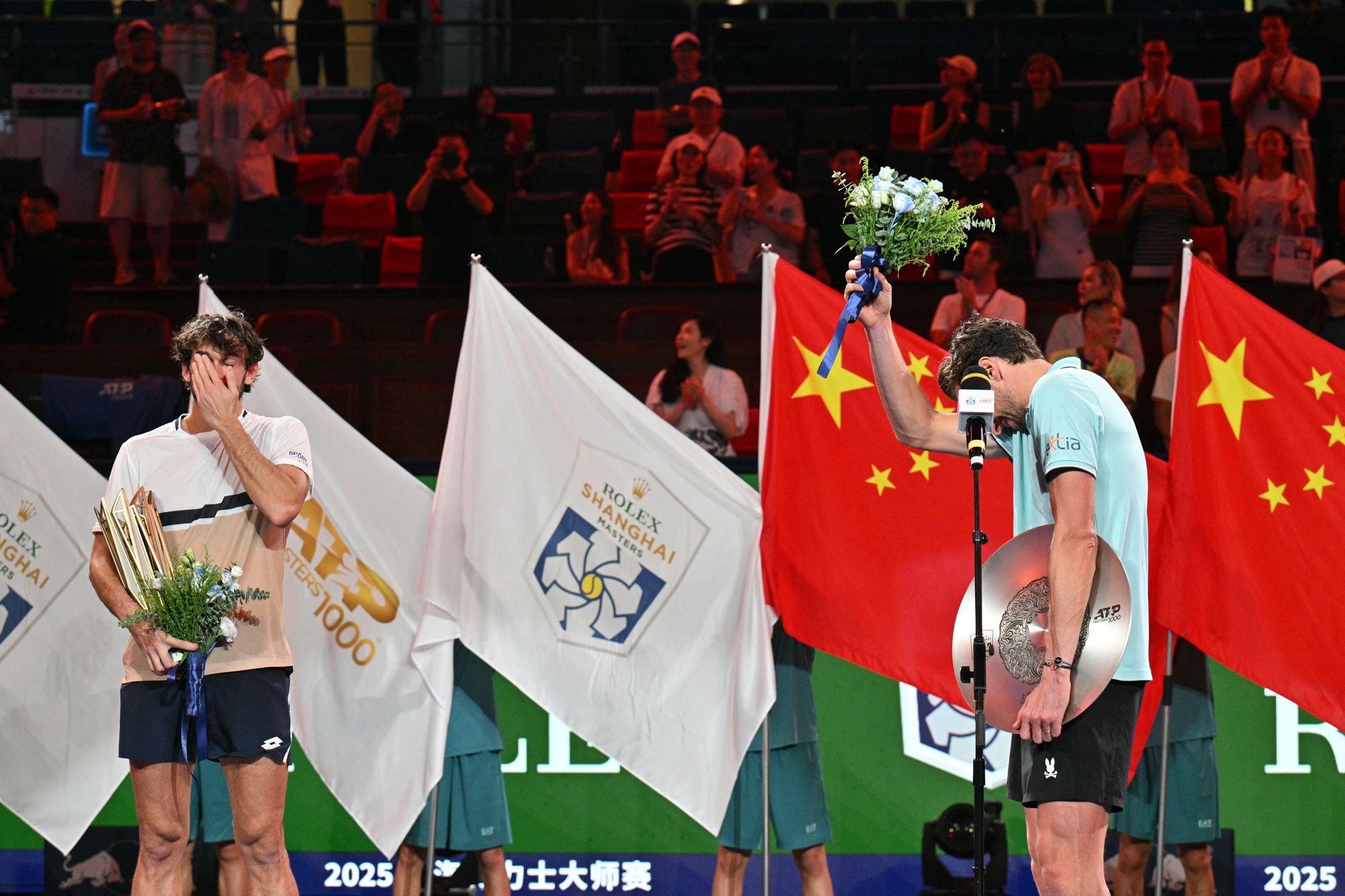 Vacherot and Rinderknech broke into tears as they turned to each other during the trophy ceremony