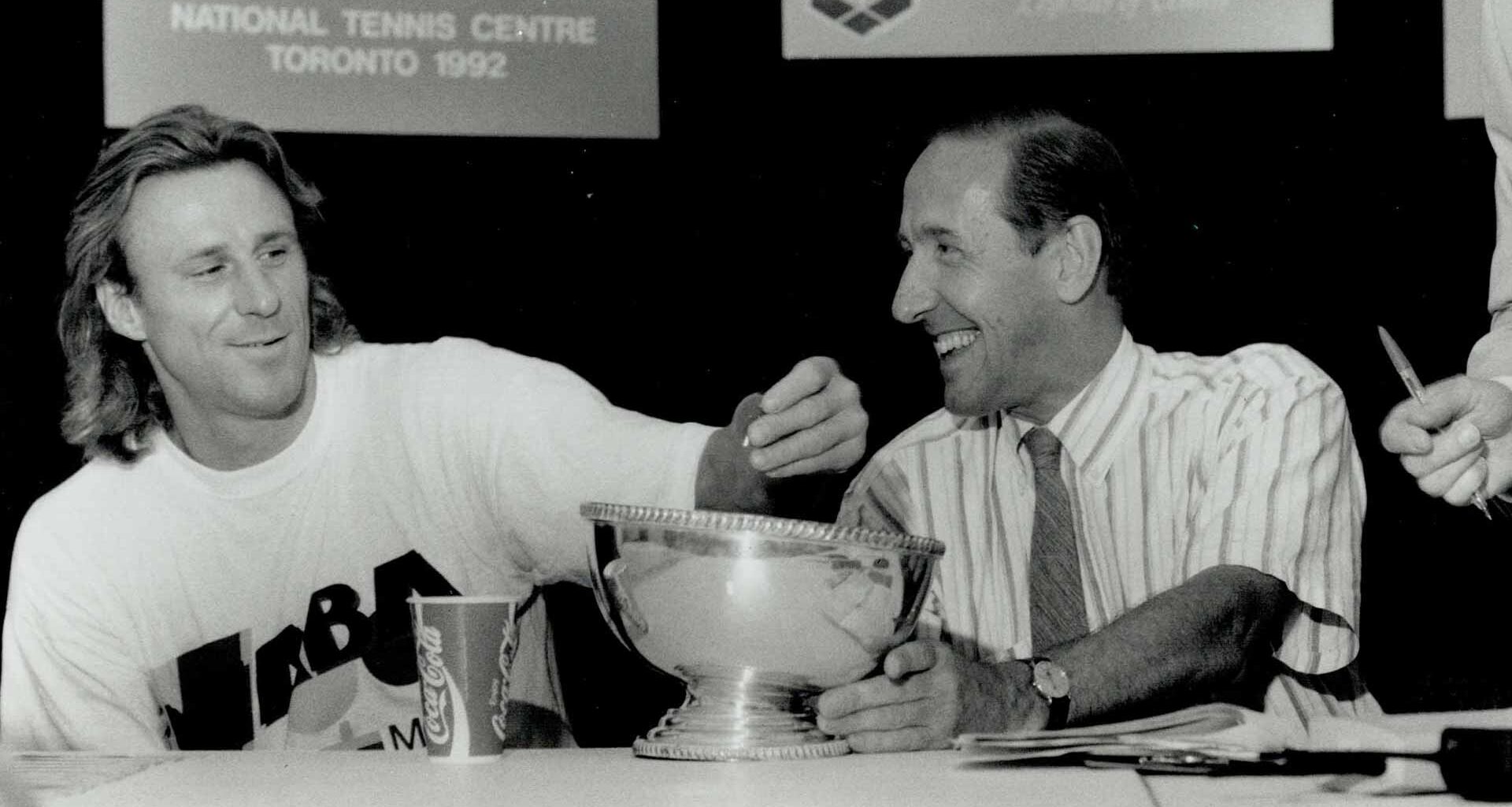 Bjorn Borg and John Beddington at a draw ceremony in Canada in 1992.