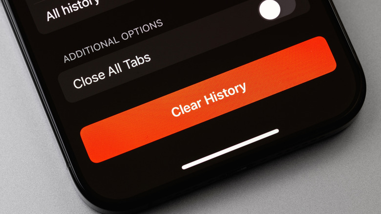 A close up of an iPhone displaying the Clear History button within Safari's settings