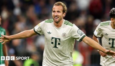 A graphic of Premier League players from every team in the division in 2025-26 season, with the Premier League trophy in front of them.