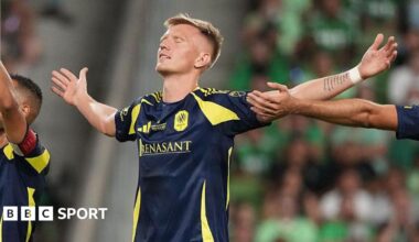 Sam Surridge celebrates