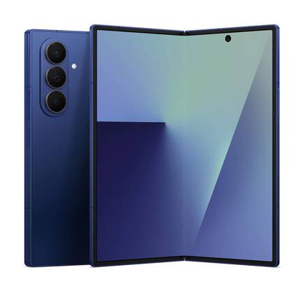 Render of the Galaxy Z Fold 7 in blue against a white background.