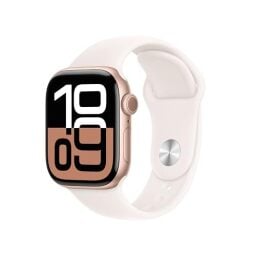 Apple Watch Series 10 [GPS + Cellular 42mm case] Smartwatch with Rose Gold Aluminium Case with Light Blush Sport Band - S/M. Fitness Tracker, ECG App, Always-On Retina Display, Water Resistant