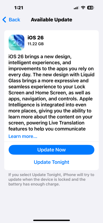 screenshot from iphone showing ios 26