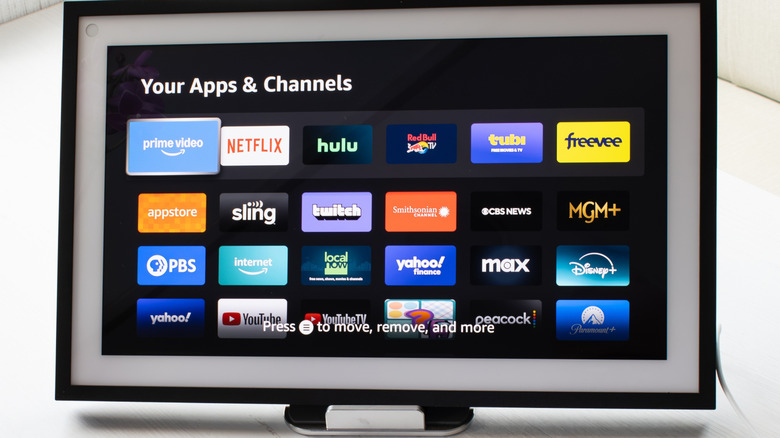 A small smart TV with home screen illuminated