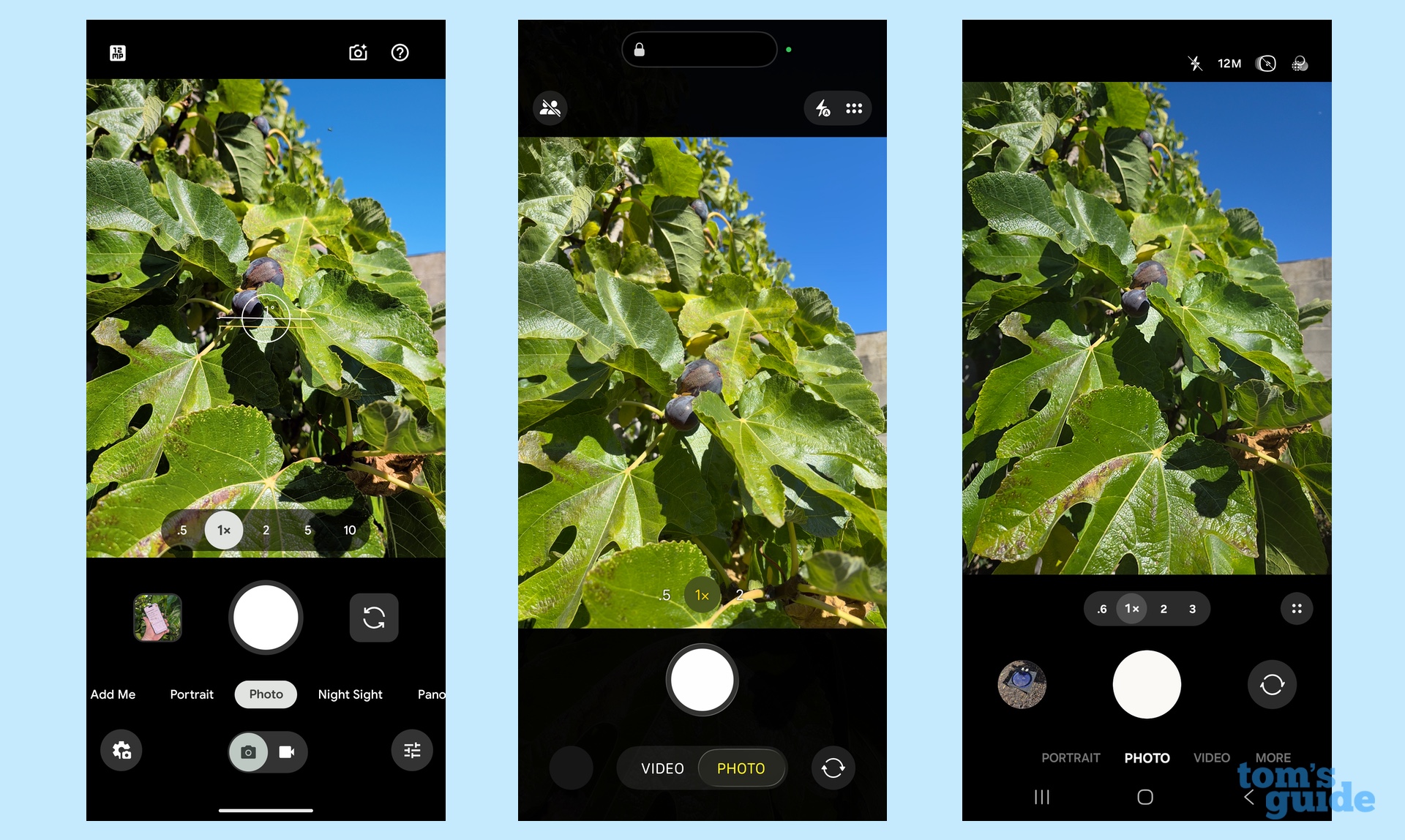 Camera view finder on pixel 10 pro, iphone 17, galaxy s25 plus