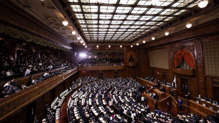 Japanese lawmakers electing the new PM at the Lower House of Parliament in Tokyo. Pic: Reuters