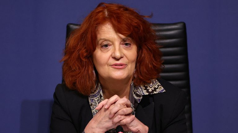 Paris prosecutor Laure Beccuau speaks during a press conference about the investigation into the Louvre robbery. Pic: Reuters