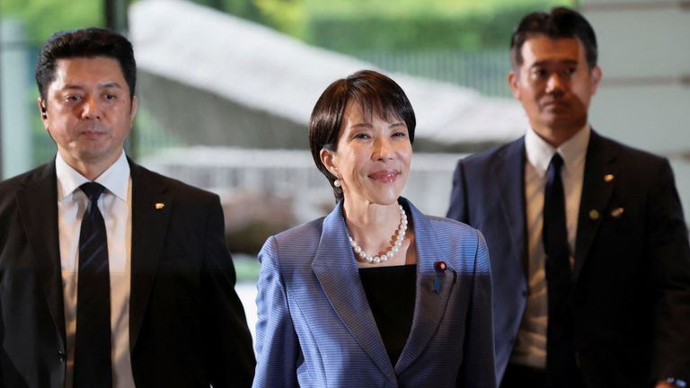 Ms Takaichi arrives at the prime minister's official residence the Japanese capital. Pic: Reuters