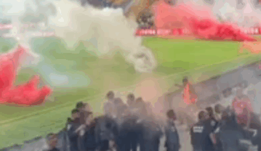 Flares on the pitch at Bloomfield Stadium. Pic: Israel Police