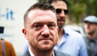 Tommy Robinson at Westminster Magistrates' Court on Tuesday. Pic: PA