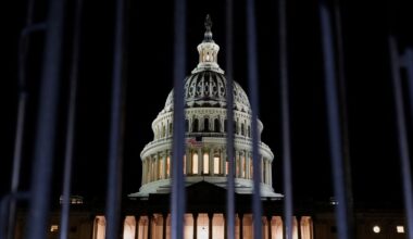 The US Capitol on Tuesday night, as Republican and Democratic senators failed to reach a deal. Pic: Reuters