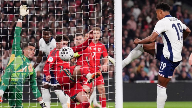Ollie Watkins scores England's second goal against Wales