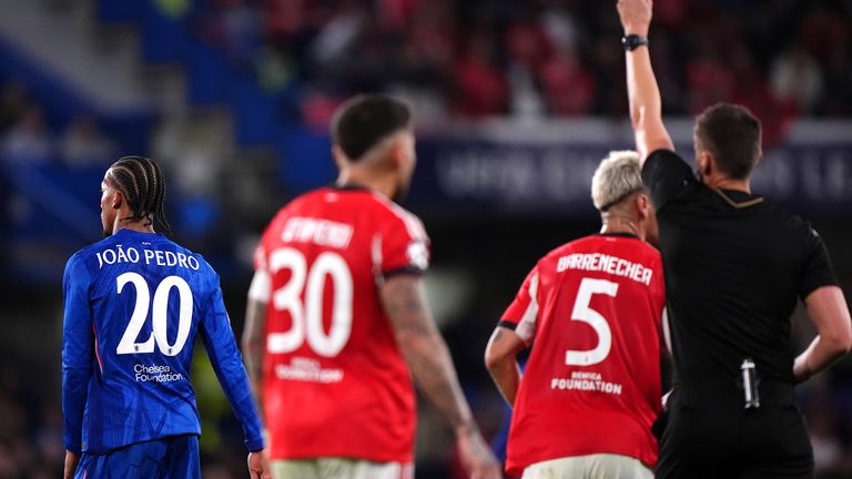 Joao Pedro became the third Chelsea player sent off in the last four games