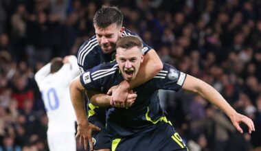 Scotland's Lewis Ferguson celebrates his first international goal