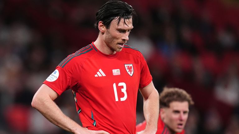 Kieffer Moore dejected at Wembley as Wales were beaten by England