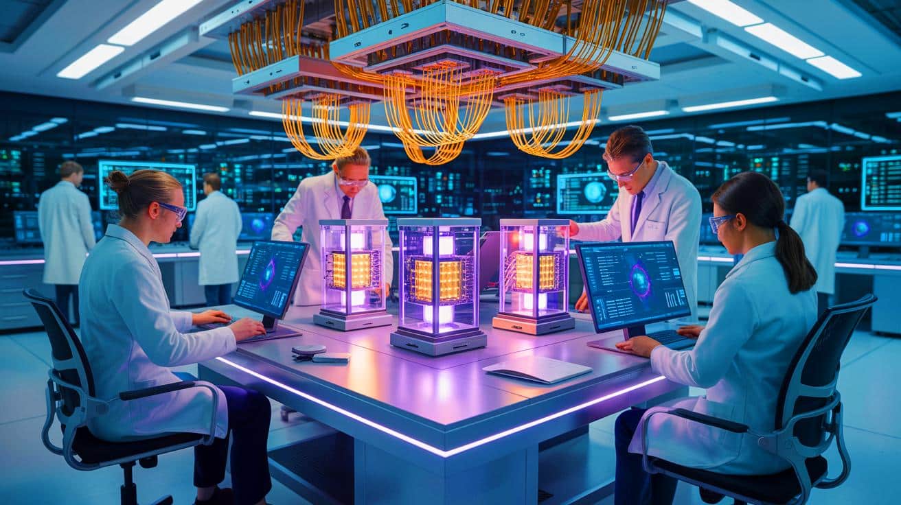 Illustration of researchers developing a new method for error correction in quantum computing using hypercubes.