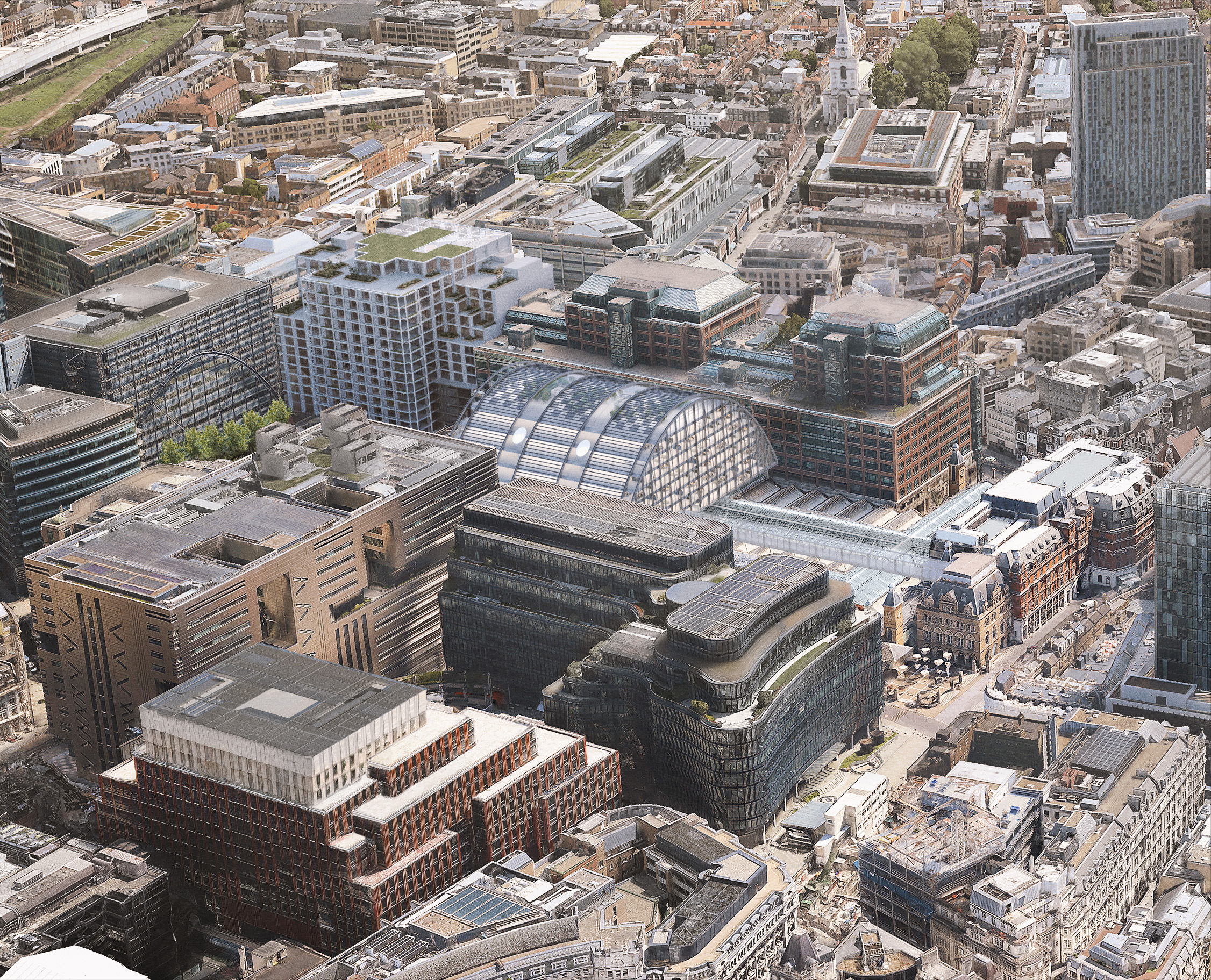 Illustration of the proposed new design for Liverpool Street Station in London, as seen from above.