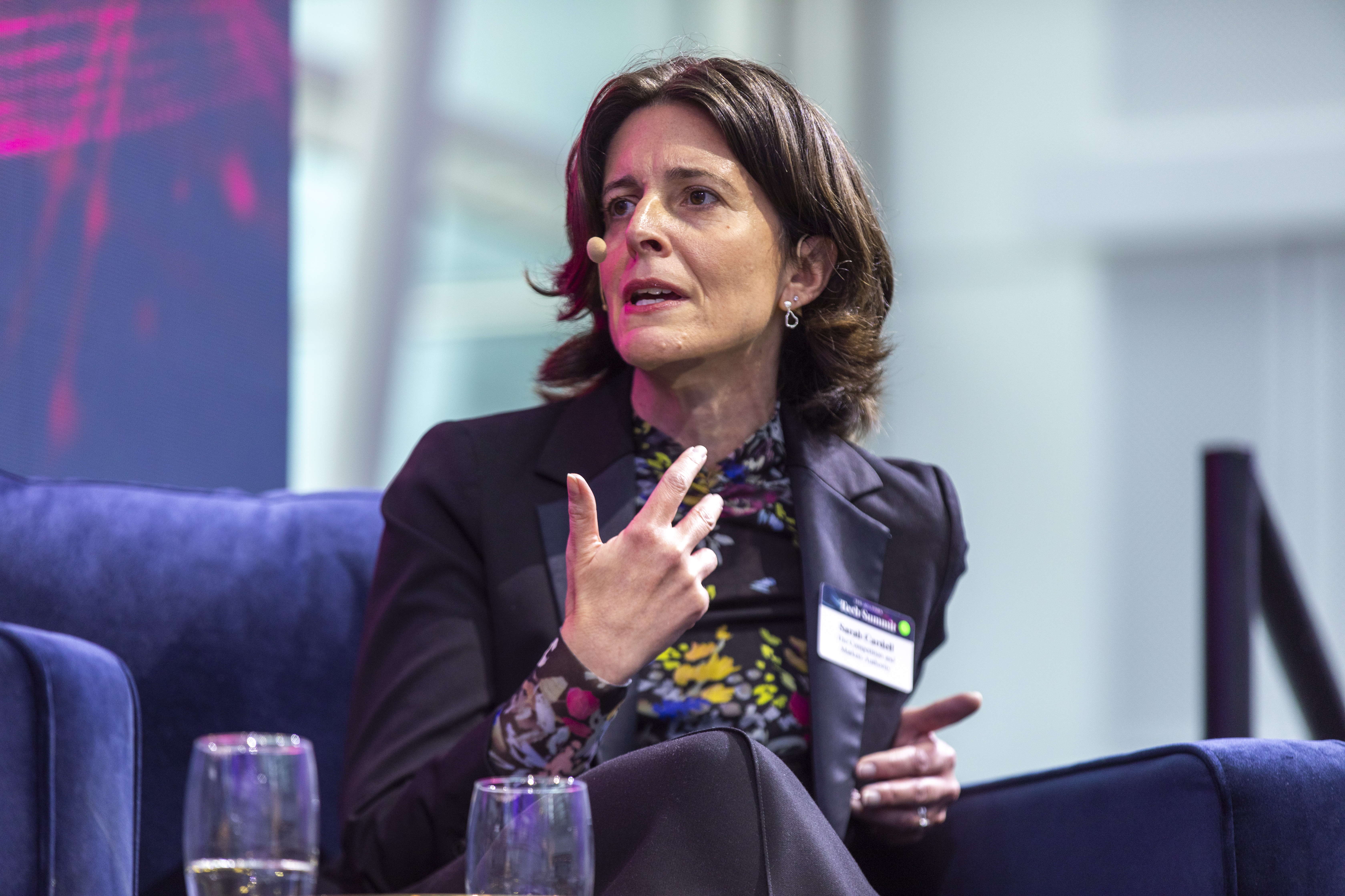 Sarah Cardell speaking at a tech summit.