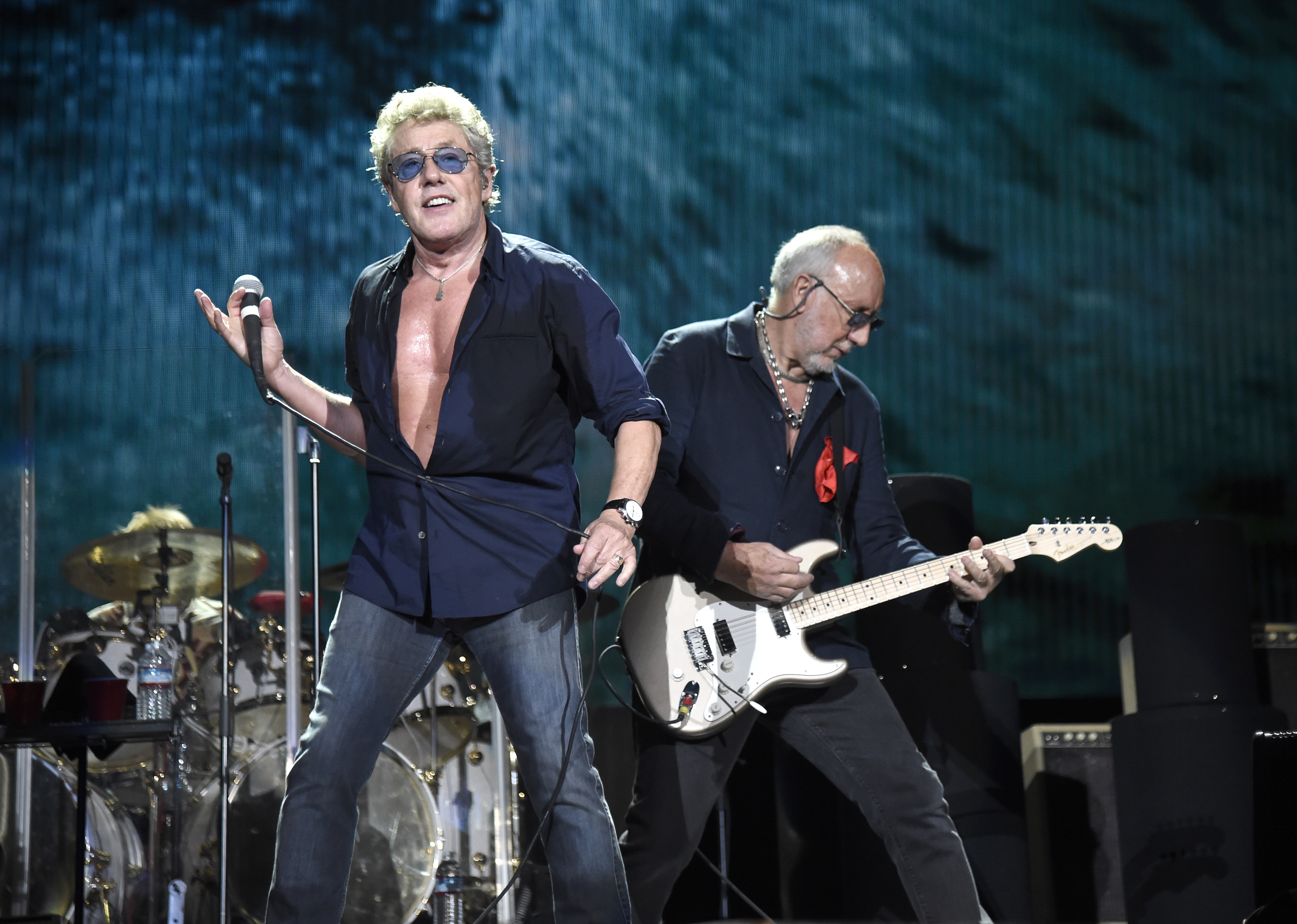 Musicians Roger Daltrey and Pete Townshend of The Who perform onstage at Desert Trip.
