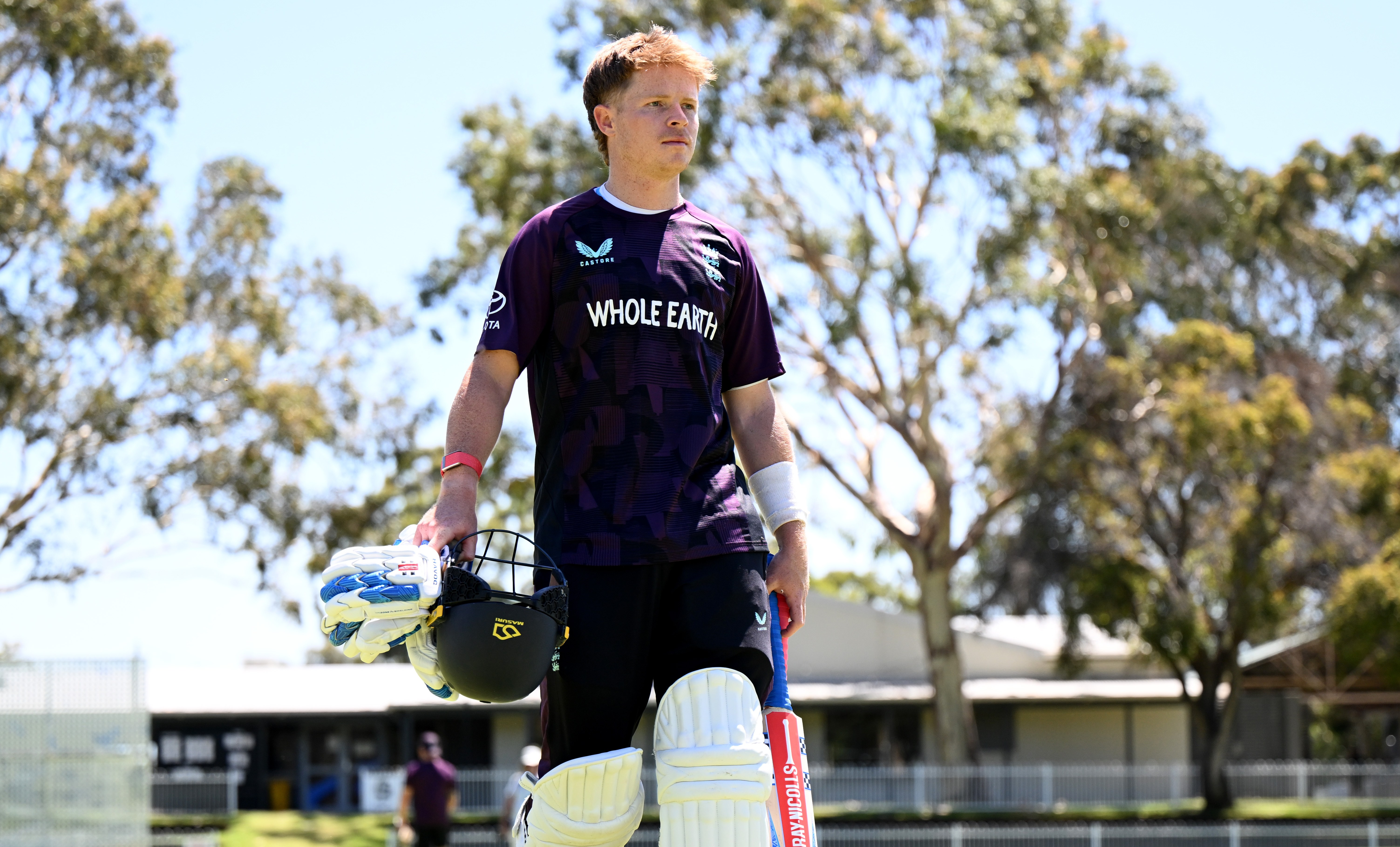 Ollie Pope of England walks to the middle during an England Ashes squad training session.
