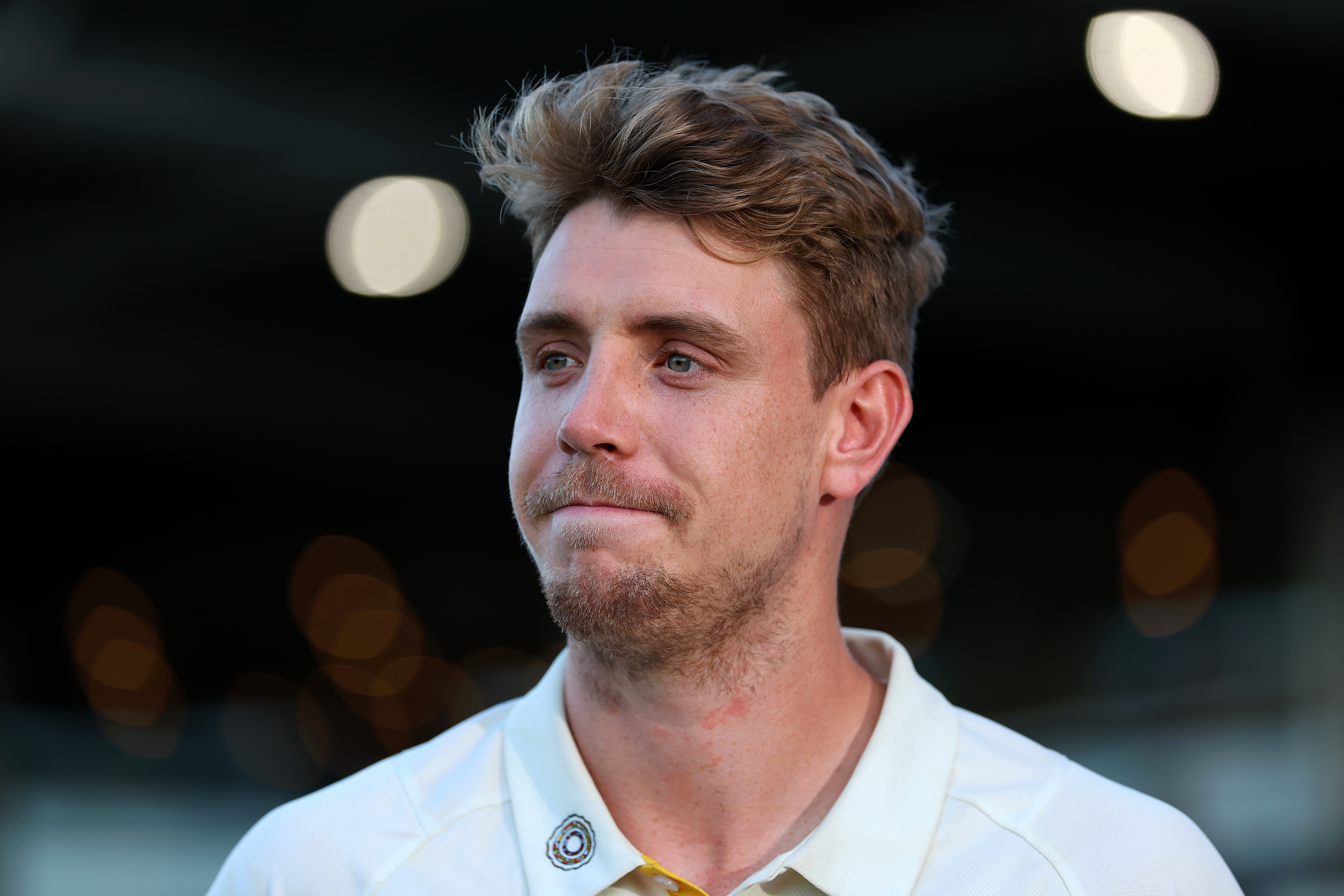 Western Australia cricketer Cameron Green talking to the media.