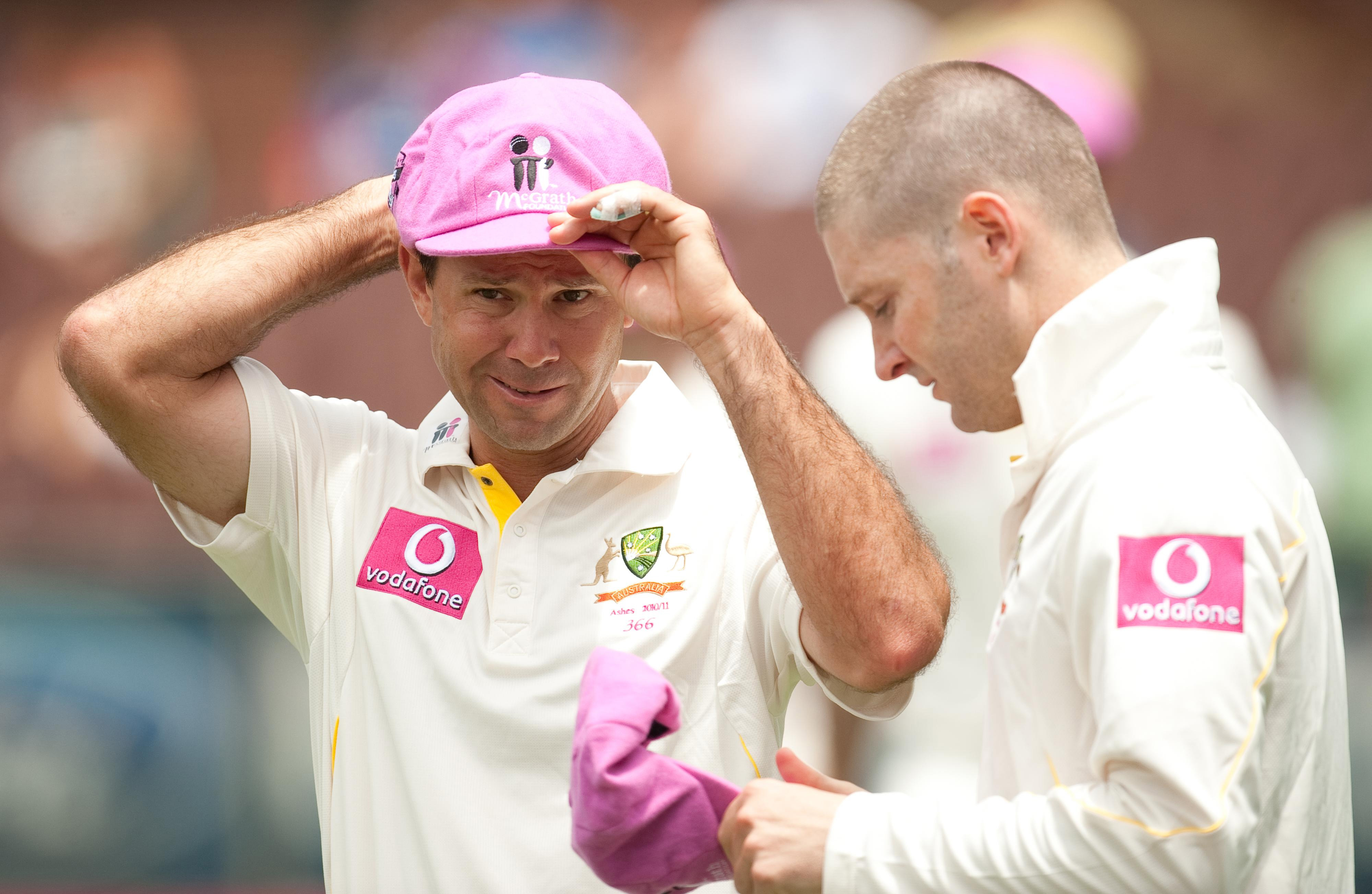 Ricky Ponting and Michael Clarke during the nets session at Sydney Cricket Ground.
