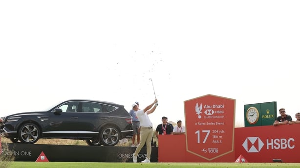 ABU DHABI, UNITED ARAB EMIRATES - NOVEMBER 06: Rory McIlroy of Northern Ireland tees off on the 17th hole on day one of the Abu Dhabi HSBC Championship 2025 at Yas Links Golf Course on November 06, 2025 in Abu Dhabi, United Arab Emirates. (Photo by Richard Heathcote/Getty Images)