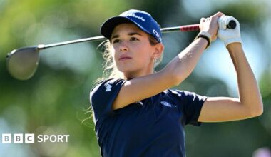 Kai Trump watches the ball after taking a shot