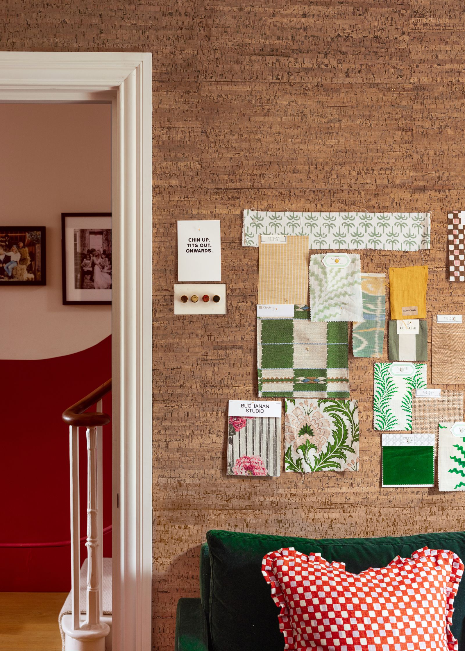 The cork wall in Alice Crawley's west London house