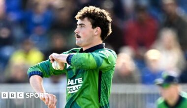 Matthew Humphreys bowls the ball