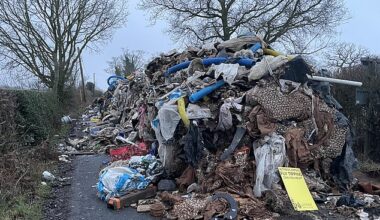 Some 98 per cent of local authorities polled say that illegal waste dumping is an issue in their area and more than half report that incidents have increased in the past year. Pictured: A 10-ft-high pile of waste from Watery Lane, on the outskirts of Lichfield in Staffordshire