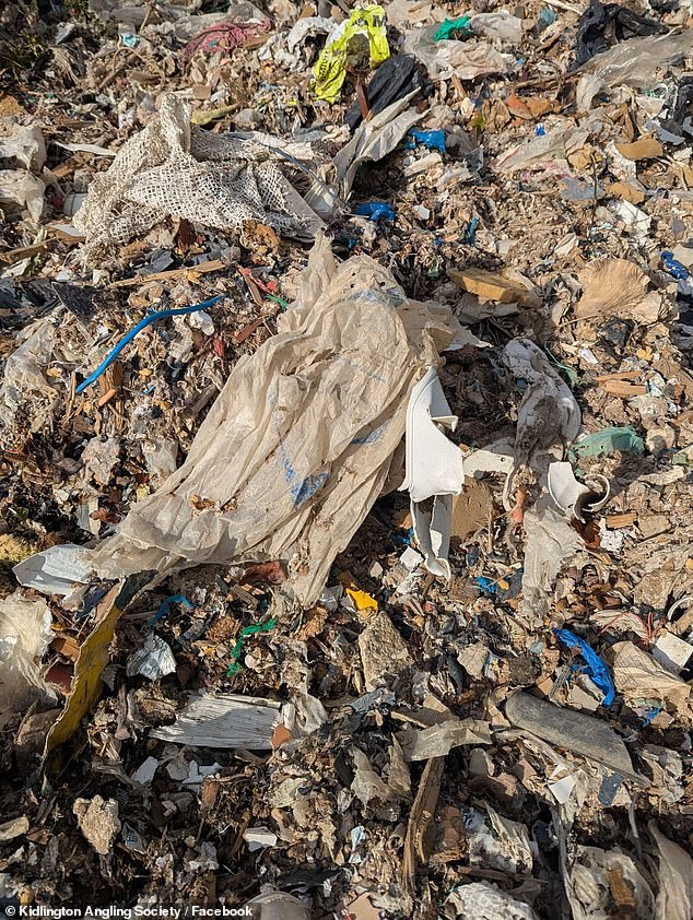 The fly tip was discovered last month by horrified anglers and contains plastic, foam and wood