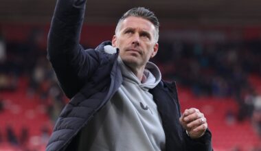 Rob Edwards waves to Middlesbrough fans at The Riverside