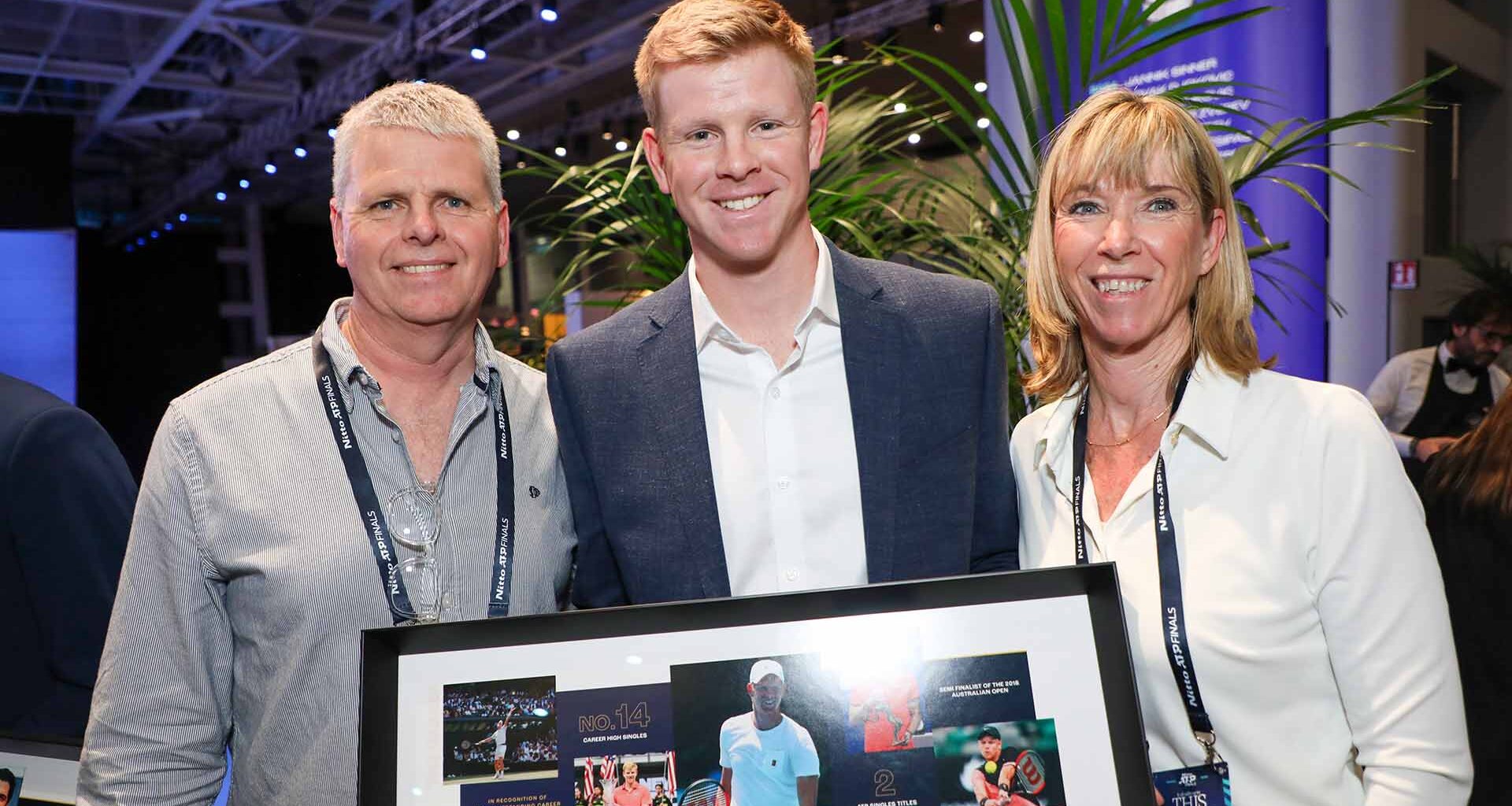 Kyle Edmund was with his parents Steven and Denise on Friday at the Nitto ATP Finals for a tribute to recently retired players.