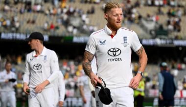 Ben Stokes leads England off the field after losing the first Ashes Test in Perth