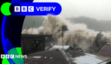 BBC Verify Live: Footage shows impact of deadly Typhoon Fung-wong as it hits Philippines